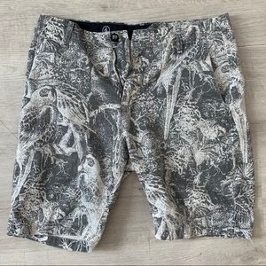 White and Gray Graphic Volcom Shorts